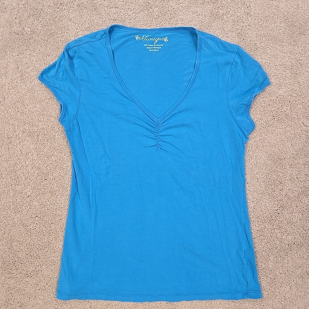 Monique Short Sleeve Shirt Womens Large Blue
